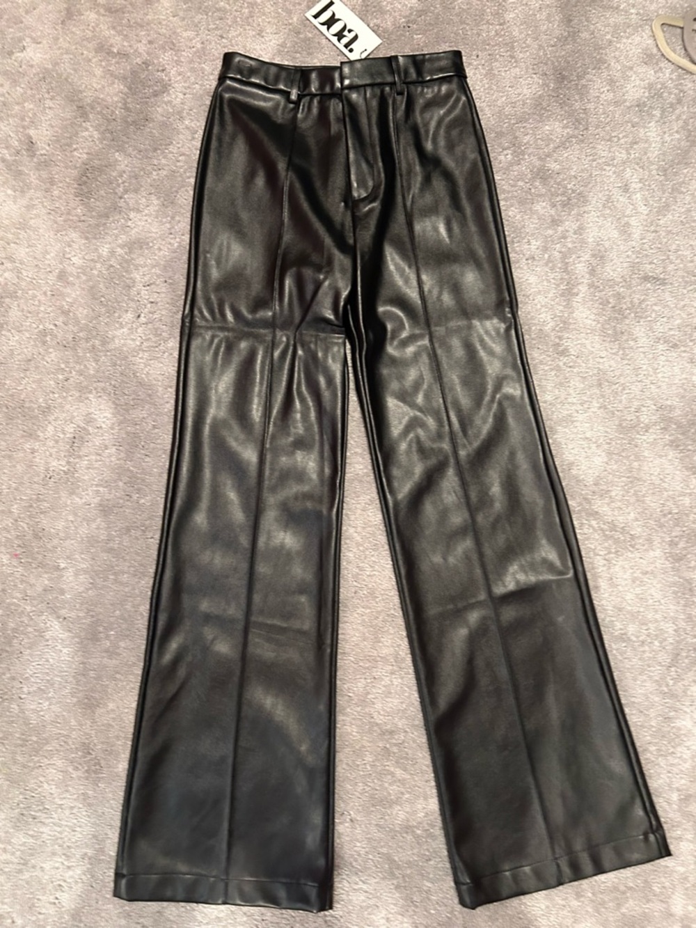 Black Faux Leather Boot-Cut Pants - Unbranded